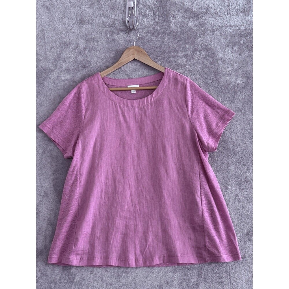 J. Jill Love Linen Top Womens Large Pink Short Sleeve Scoop Neck Relaxed